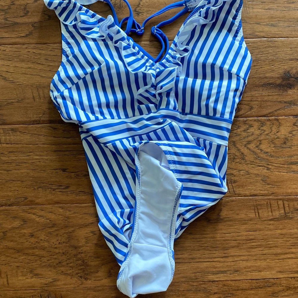 Cupshe Blue & White Stripe Adjustable One Piece XS - Picture 9 of 9